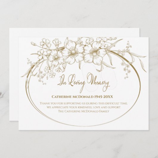 愛するメモリエレガントフローラ金ゴールドありがとう 招待状 (正面/裏面)