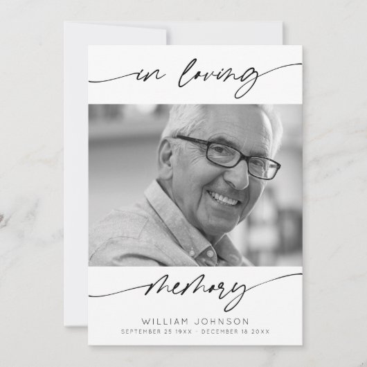 愛するメモリスクリプトモダンの写真葬儀 サンキューカード (正面)