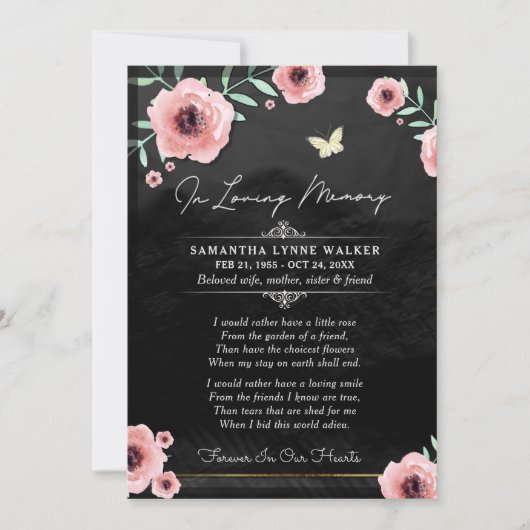 愛するメモリピンクの黒いフローラサンキューカード サンキューカード (正面)