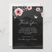 愛するメモリピンクの黒いフローラサンキューカード サンキューカード (裏面)