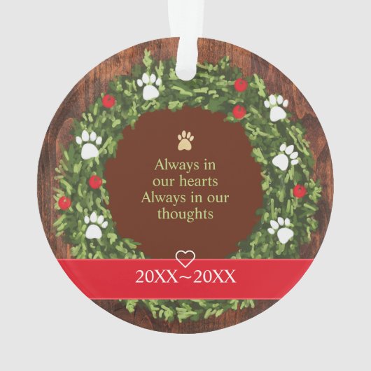 愛するメモリークリスマスリースペット記念写真 オーナメント (裏面)