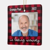 愛するメモリークリスマス記念レッドプレイド2写真 セラミックオーナメント (左)