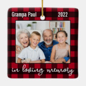 愛するメモリークリスマス記念レッドプレイド2写真 セラミックオーナメント (裏面)