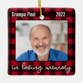 愛するメモリークリスマス記念レッドプレイド2写真 セラミックオーナメント (正面)