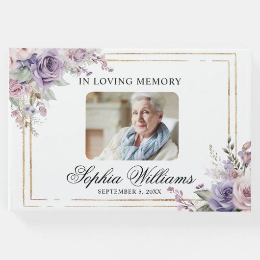 愛するメモリーパープル&赤面ピンクローズ葬儀 ゲストブック (正面)