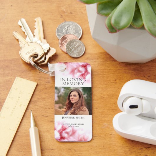 愛するメモリーピンクのカーネーション写真キーチェーン キーホルダー (デスク)