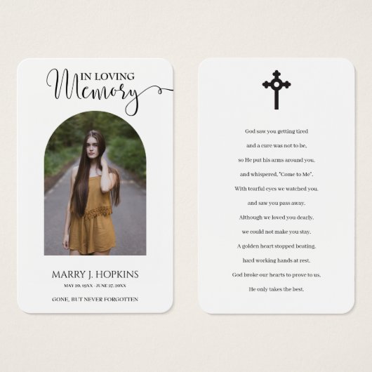 愛するメモリーフォトアーチ葬儀祈りの言葉カード (正面&裏面)