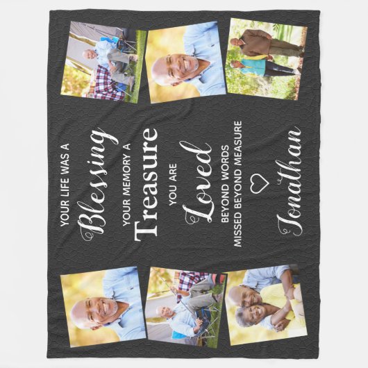 愛するメモリーフォトコラージュフェイクレザーメモリアル フリースブランケット (正面)