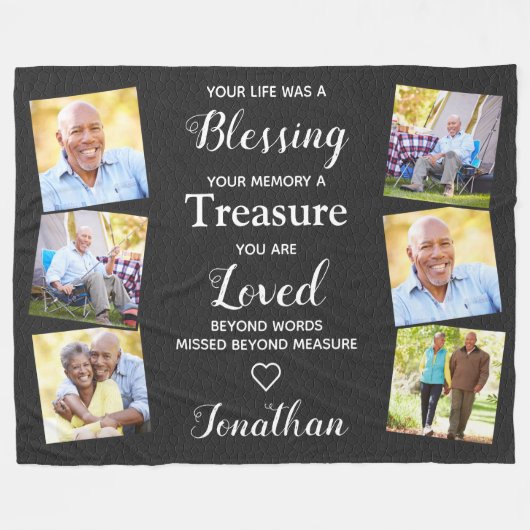 愛するメモリーフォトコラージュフェイクレザーメモリアル フリースブランケット (正面(横))