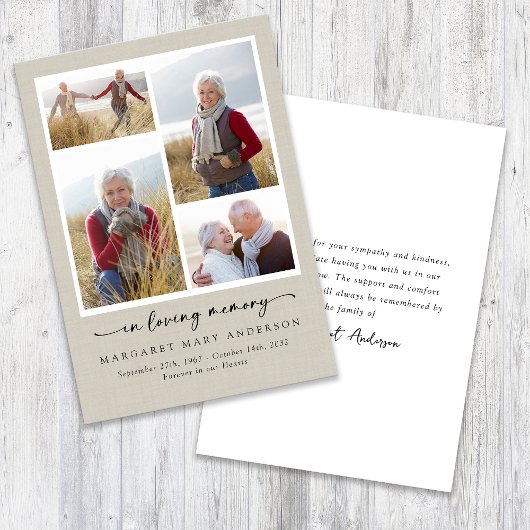 愛するメモリーリネン写真葬儀悔やみや弔慰 サンキューカード