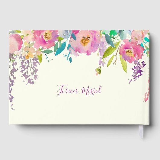 愛するメモリ内のピンクの紫色の水色フローラ ゲストブック (裏面)