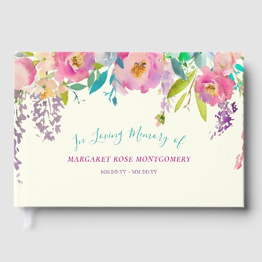 愛するメモリ内のピンクの紫色の水色フローラ ゲストブック (正面)