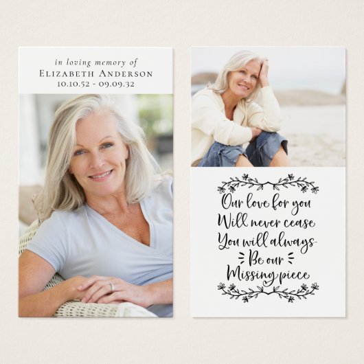 愛するメモリ内悔やみや弔慰引用文メモリアルカード (正面&裏面)