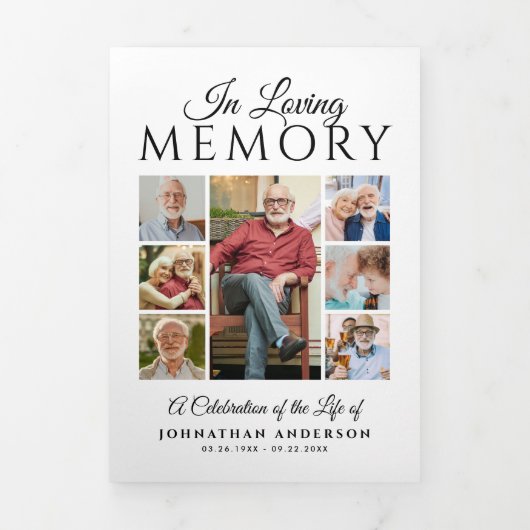 愛するメモリ内16 – 写真白黒の葬儀 三つ折りプログラム (カバー)