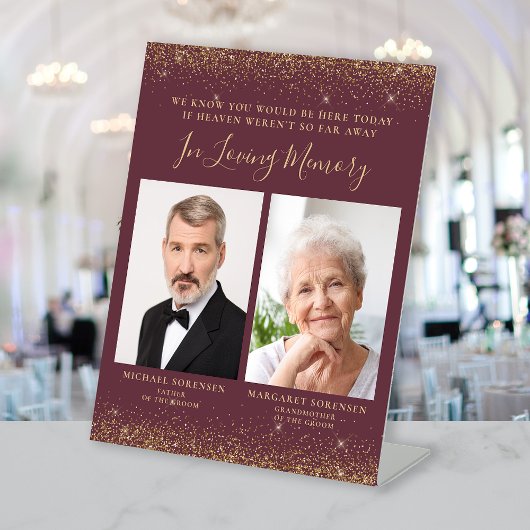 愛するメモリ内2 Photo Burgundy 結婚金ゴールド 台座サイン