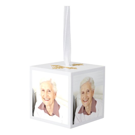 愛するメモリ金ゴールドエンジェルウィングス写真キープサケ キューブオーナメント (裏面アングル)