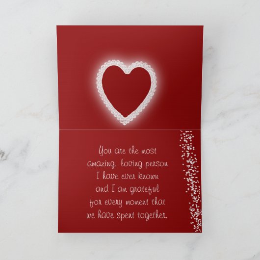 愛するロマンチックなレッドハートさん おめでとう カード (内部)