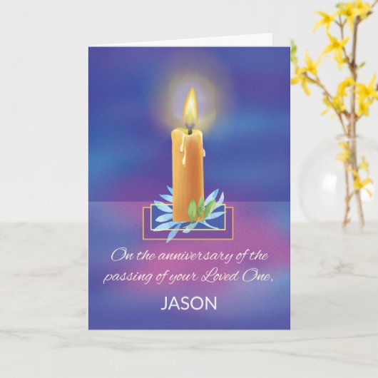 愛する一宗教ろうそく喪失記念日 カード (黄色い花)