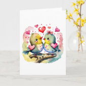 愛する二人のかわいい鳥空白の カード (黄色い花)