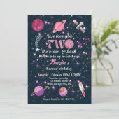 愛する二人の月の女の子ピンク2番目の誕生日 招待状 (スタンド正面)