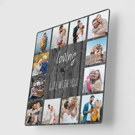 『愛する人と引用文12フォトグレーウッド』 スクエア壁時計 (傾斜)