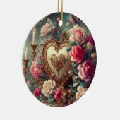 愛する人のためのハート、バラ、ろうそく セラミックオーナメント (右)