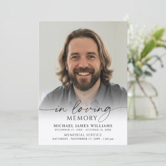 愛する人の写真を使ったシンプルな追悼式の案内 招待状 (スタンド正面)
