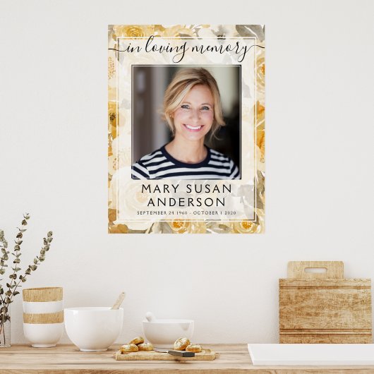 愛する人の思い出の写真 黄色の花のウェルカムサイン ポスター (キッチン)