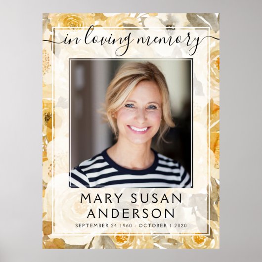 愛する人の思い出の写真 黄色の花 お出迎えサイン ポスター (正面)