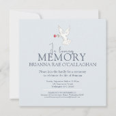 愛する人の思い出 赤いバラの写真と鳩のイラスト 法事 招待状 (正面)