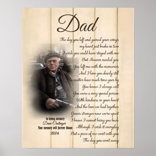 愛する人の死を偲ぶパーソナライズされた写真キャンバス ポスター (正面)