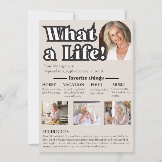 愛する人の物語を思い出して、何という人生を 招待状 (正面)