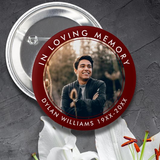 愛する人の記憶に捧ぐ 葬儀 追悼 フォト 赤 缶バッジ