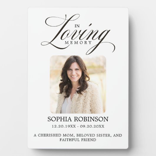 愛する人の記憶に捧げるエレガントなスクリプト追悼碑 フォトプラーク (正面)