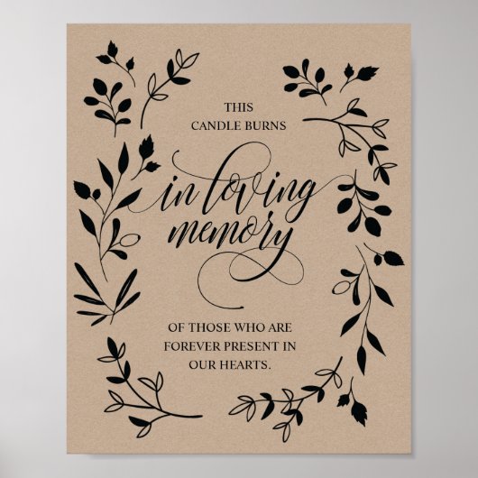 愛する人の記憶に捧げるキャンドルが燃える看板 ポスター (正面)