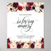 愛する人の記憶に捧げるキャンドルが燃える看板 ポスター (正面)