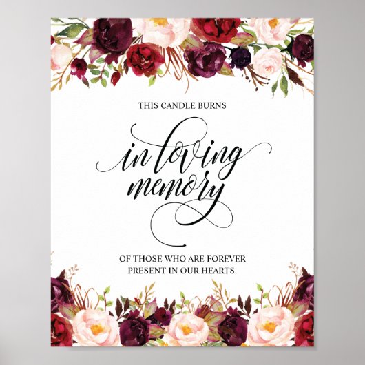 愛する人の記憶に捧げるキャンドルが燃える看板 ポスター (正面)