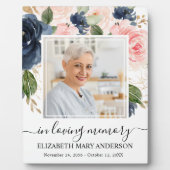 愛する人の記憶に捧げる写真 ピンク ネイビー 花模様 追悼 フォトプラーク (正面)