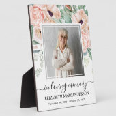 愛する人の記憶に捧げる写真 ブラッシュ ピンク フラワー 追悼 フォトプラーク (側面)