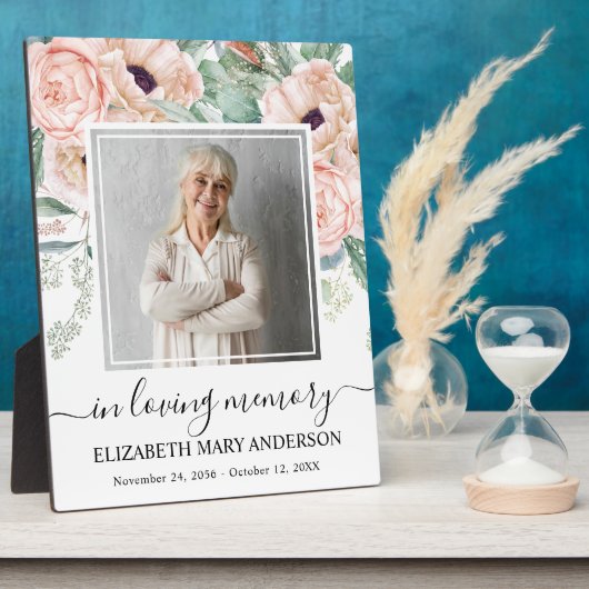 愛する人の記憶に捧げる写真 ブラッシュ ピンク フラワー 追悼 フォトプラーク (側面)