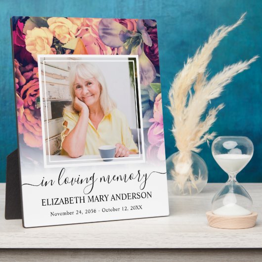 愛する人の記憶に捧げる写真 ムーディーな花のメモリアル フォトプラーク (側面)