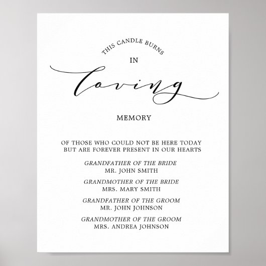 愛する人の記憶に捧げる タイポグラフィ ウェディング サイン 記念 (正面)