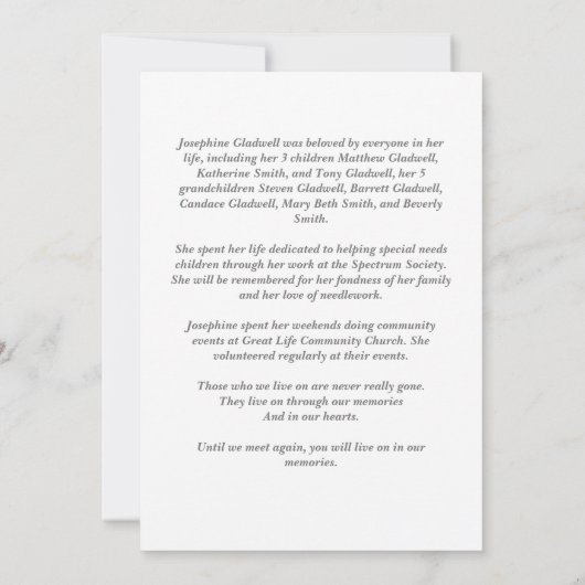 愛する人の記憶に美しい写真追悼式 カード (裏面)