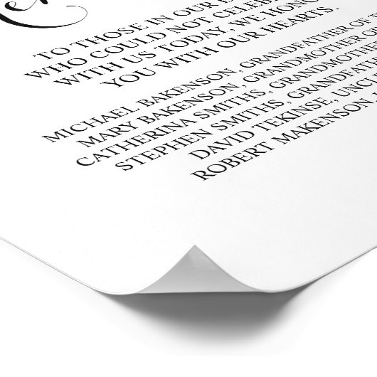 愛する人の記憶に ウェディングメモリアルテーブルサイン ポスター (角)