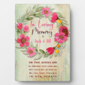 愛する人の記憶に ピンクとグリーンの花輪 カスタムサイン フォトプラーク (正面)