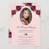愛する人の記憶に ピンクと赤の花の写真 招待状 (正面/裏面)