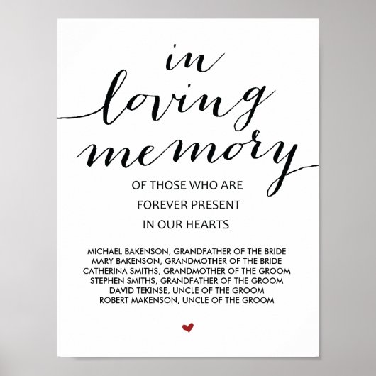 愛する人の記憶に Wedding Memorial テーブルサイン v2 ポスター (正面)