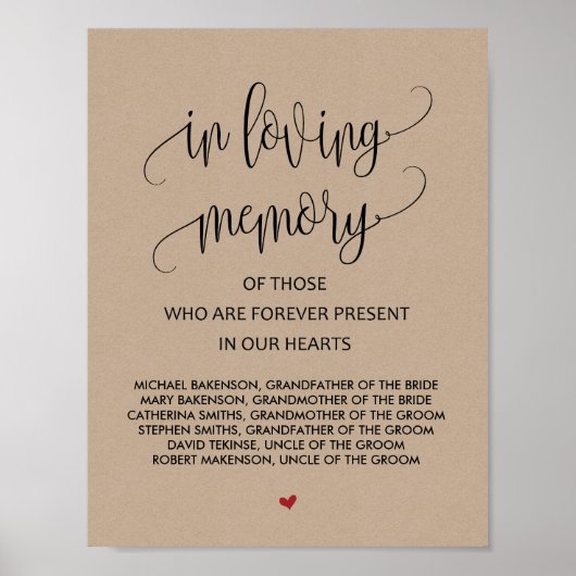 愛する人の記憶に Wedding Memorial テーブルサイン v2 ポスター (正面)