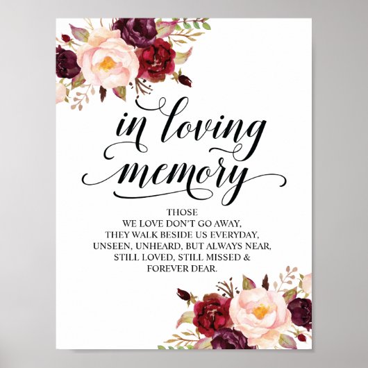 愛する人の記憶に Wedding Memorial Table Sign v12 ポスター (正面)
