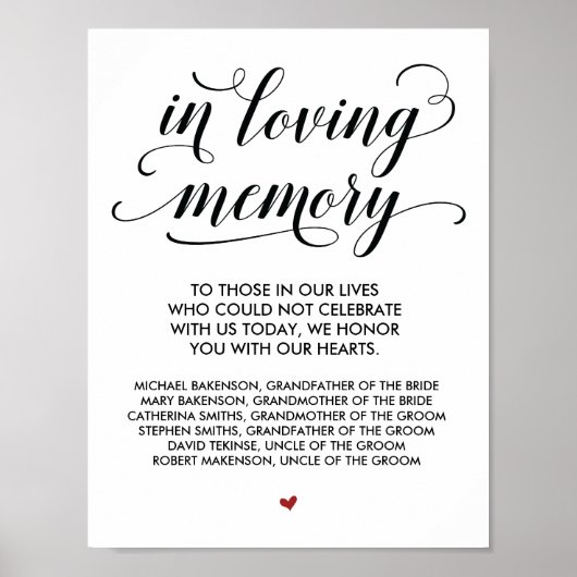 愛する人の記憶に Wedding Memorial Table Sign v25 ポスター (正面)